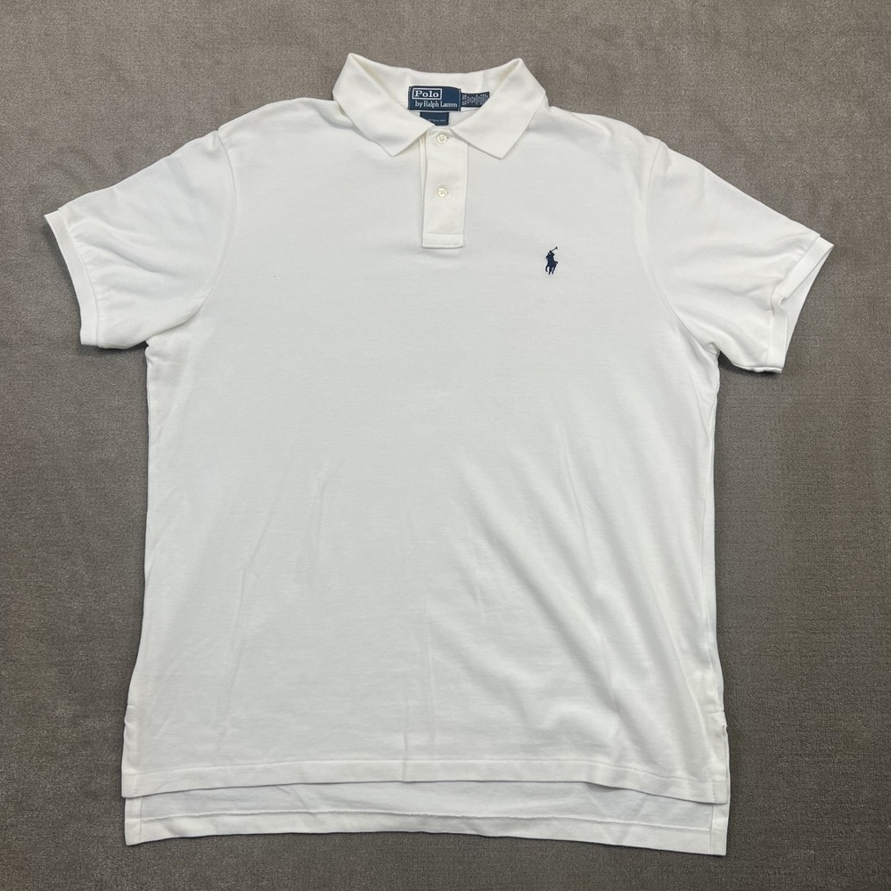 Polo Ralph Lauren Polo Shirt Mens XL White Custom Fit Cotton Pique Short Sleeve